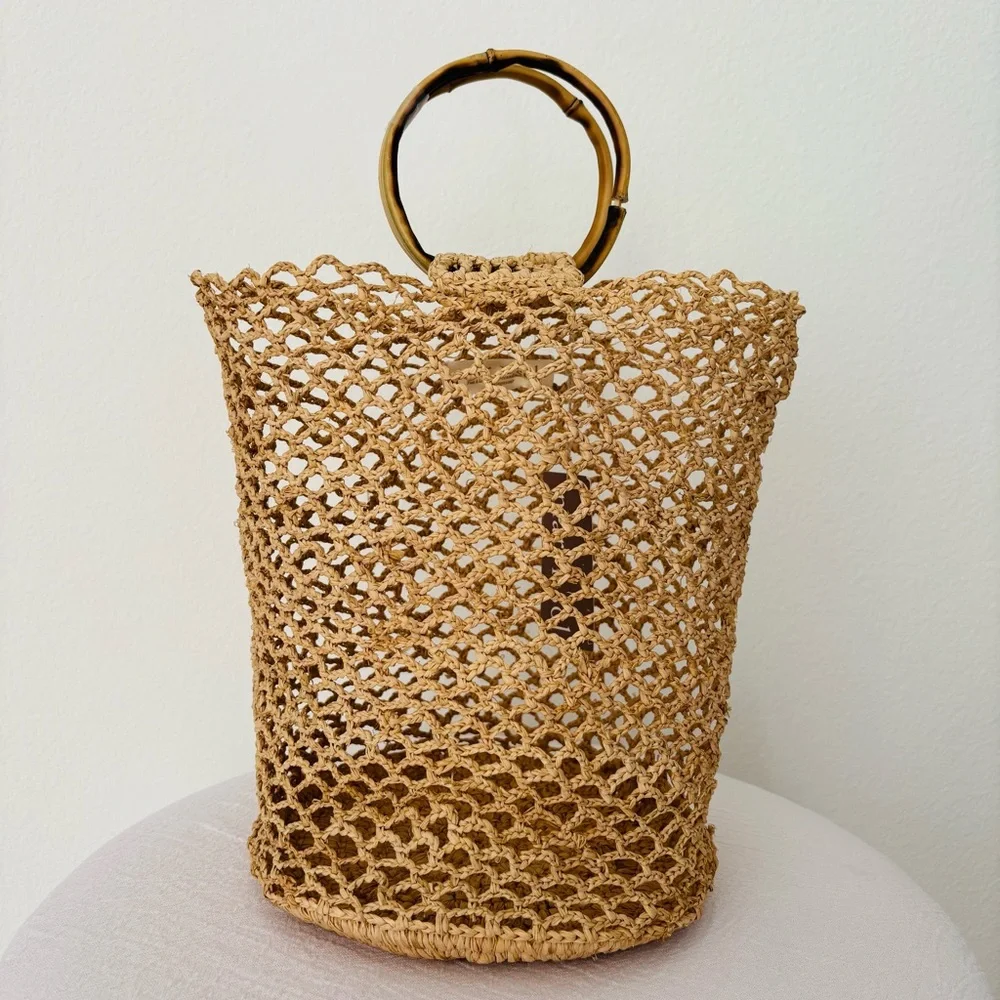 Mar Y Sol Willow Wristlet Tote NWT Handmade Crochet Natural Raffia - Picture 3 of 8